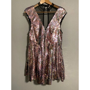 Free People Sequin Dress in Pink and Gold